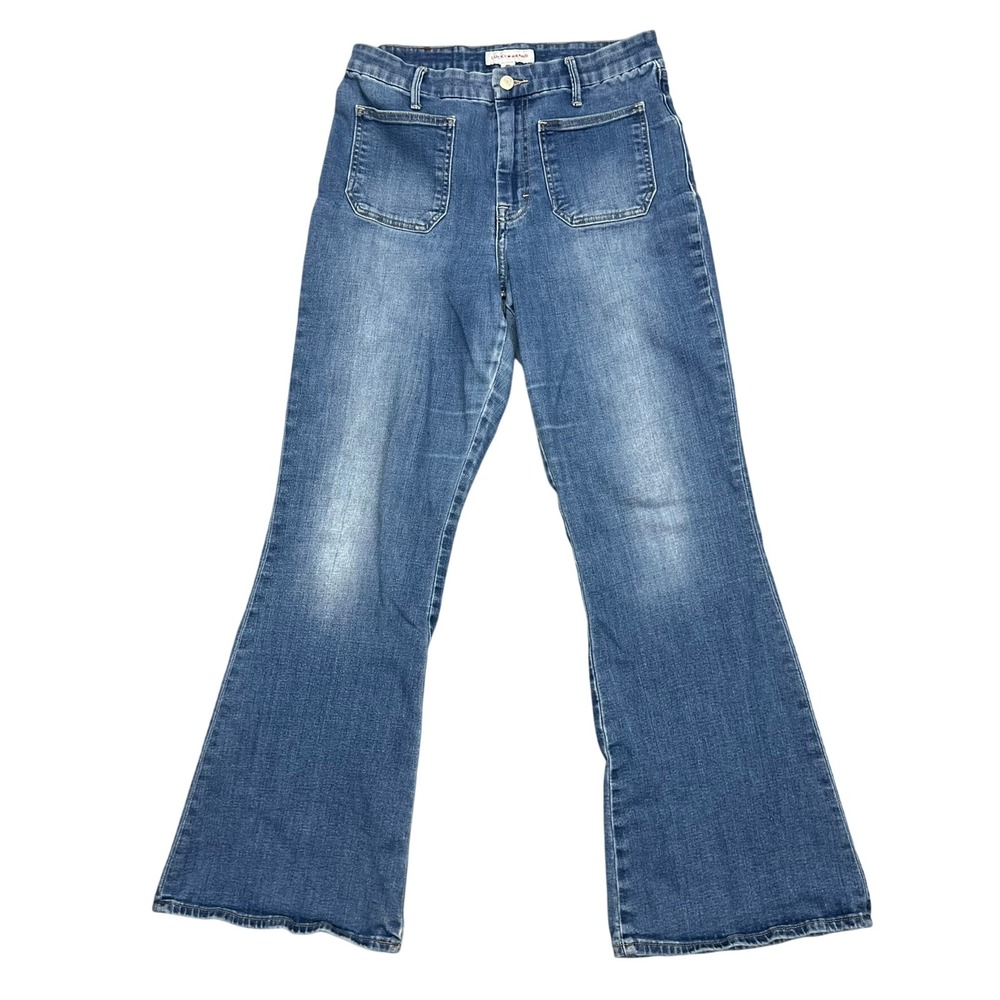 Lucky Brand Stevie High Rise Flare Jeans Medium Wash Blue Patch Pockets 10/30 A
